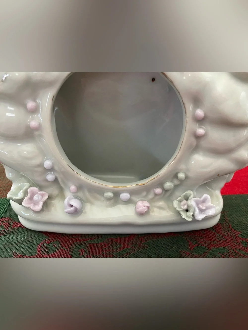 Vintage Loving Elephants White Ceramic Photo Frame with Pink Accent Flowers 5”